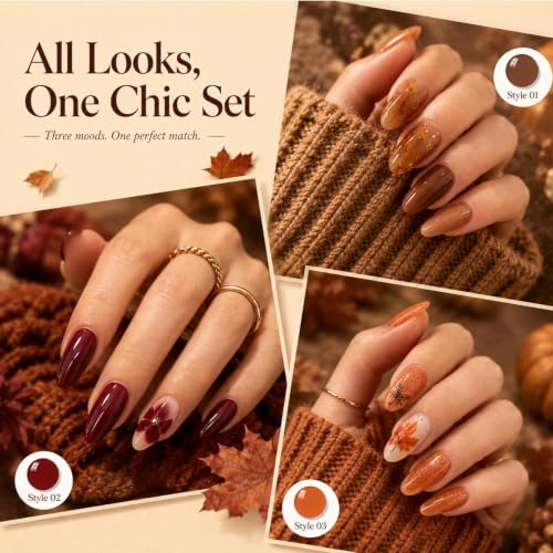 Image of AZUREBEAUTY 24 Colors 15ml HEMA-Free Fall Gel Nail Polish Set, 29Pcs Kit