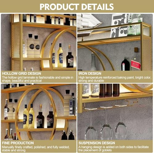 Étagère à vin murale avec support de verres suspendus pour salon - 7