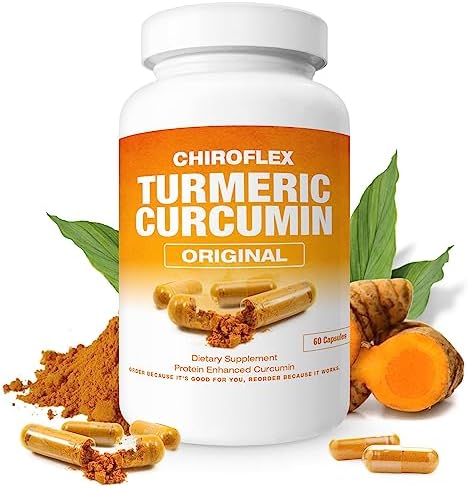 Chiroflex Turmeric Curcumin Capsules, 600mg Joint Support Supplement with 95% Standardized Curcuminoids Protein Enhanced, Fast Absorbing Turmeric Capsules (60 Caps)