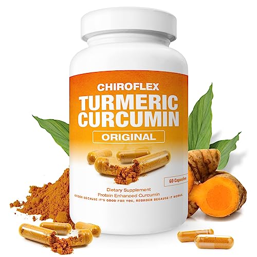 Chiroflex Turmeric Curcumin Capsules, 600Mg Joint Support Supplement With 95% Standardized Curcuminoids Protein Enhanced, Fast Absorbing Turmeric Capsules (60 Caps) #TOP12