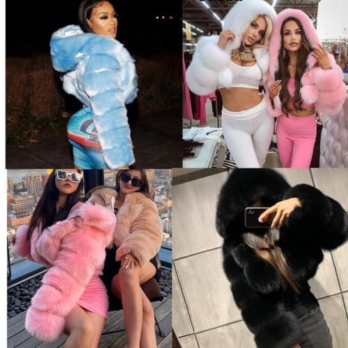 HINDOLA Womens Fluffy Faux Fur Solid Jacket for Women Long Sleeve Sexy Short Coat Autumn Winter Shearling Overcoat3
