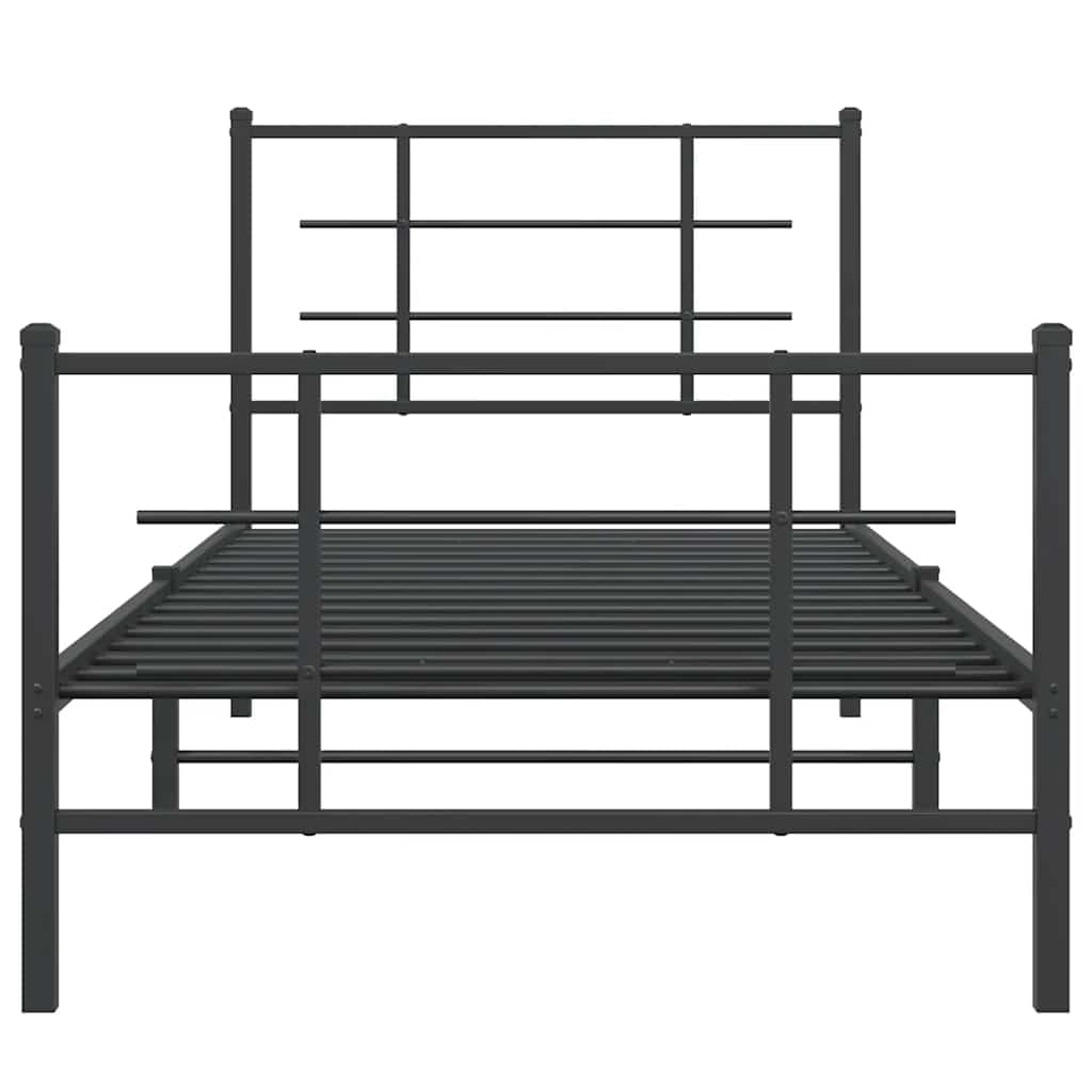 vidaXL Metalowa rama łóżka z wezgłowiem i zanóżkiem, czarna, 90x200 cm
