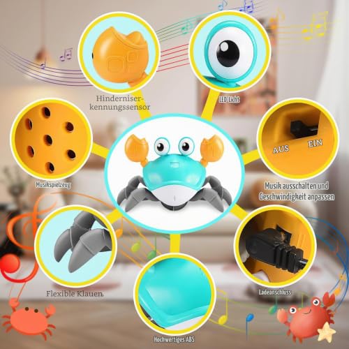 ZZQVIP Baby Spielzeug Krabbe Junge Mädchen, Spielzeug ab 1 2 3 Jahr, Crawling Crab Musikspielzeug, Geschenke für Kinder Spiele ab 3 4 Jahren, Familie Lernspielzeug für Tummy Time Toys