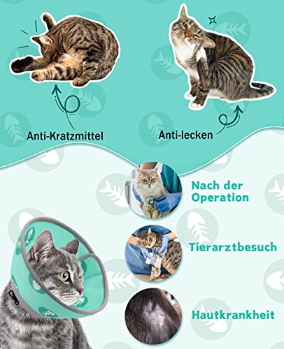 Supet Halskrause Katze,Einstellbarer Halskrause Katze Halsband,Wiederherstellung Halsband Weich Kragen Cone Nach Operation und Verletzungen für Welpen,Hunde und Katzen (Grün, S)