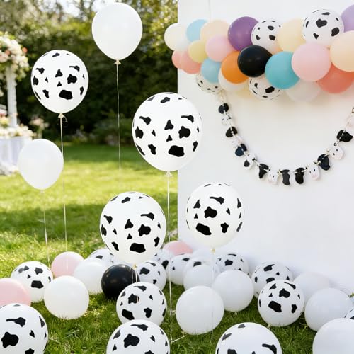 Image of Cow Print Balloons, 60 Pieces Cow Latex Balloon for Farm Cowboy Cowgirl Birthday Western Party