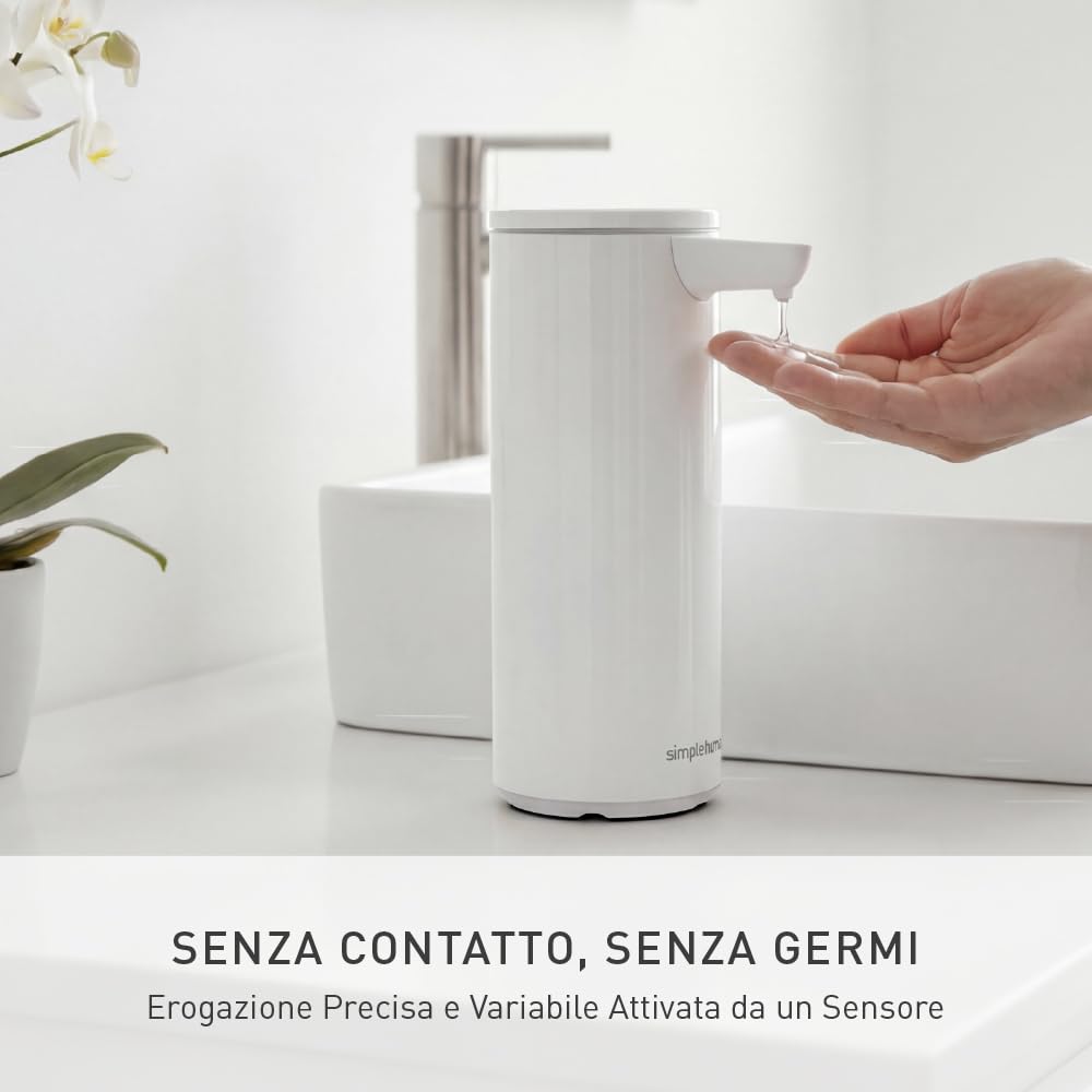 simplehuman Pompa a sensore, in acciaio legato, bianco, 266 ml ricaricabile (modello 2024)