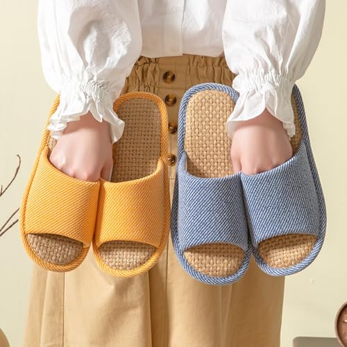 Womens House Fabric Slippers Indoor And Outdoor Non-Slip Memory Foam Open-Toe Home Shoes Soft Bottom Linen Slipper Comfy3