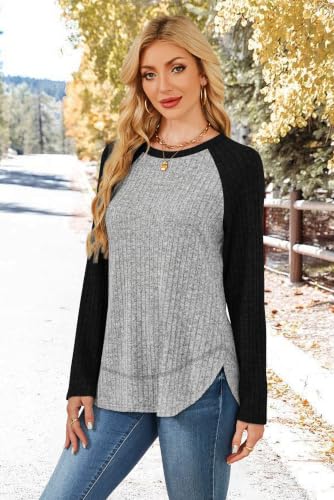Image of WIHOLL Long Sleeve Shirts for Women Fall Sweaters Lightweight Trendy Tops