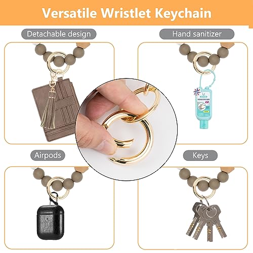 Image of KNGITRYI Wristlet Wallet for Women,RFID Keychain Wallet with Beaded Strap | 8 Card Slots,ID Window,Zipper Pocket,Leather Tassel,Compact Design