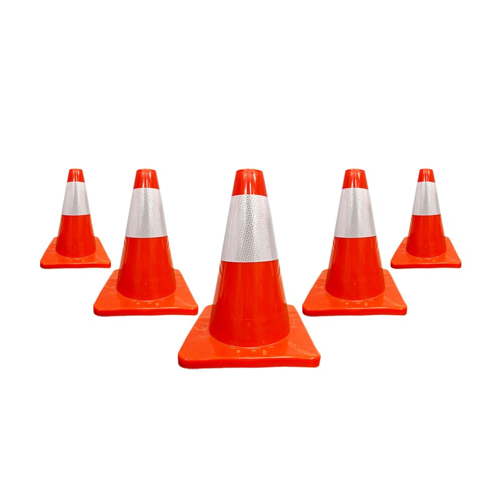 Berry 30CM PVC Safety Cone | Flexible Orange Traffic Cone with Reflective Collar | Durable Training Cone for Parking, Driveways, Sports Training & School Use | Stackable Traffic Pylon - Set of 5