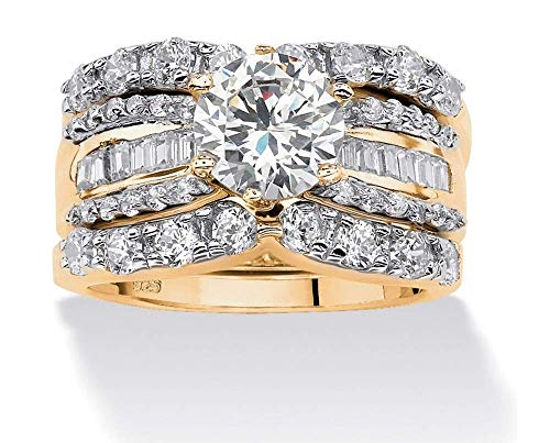 Aimys 3PCS Fashion 14K Gold Plated Wedding Bands Wedding Rings For Women Anniversary Eternity Bands Stackable Rings CZ Engagement Bridal Milgrain Ring Sets Size 6-10 (9#)
