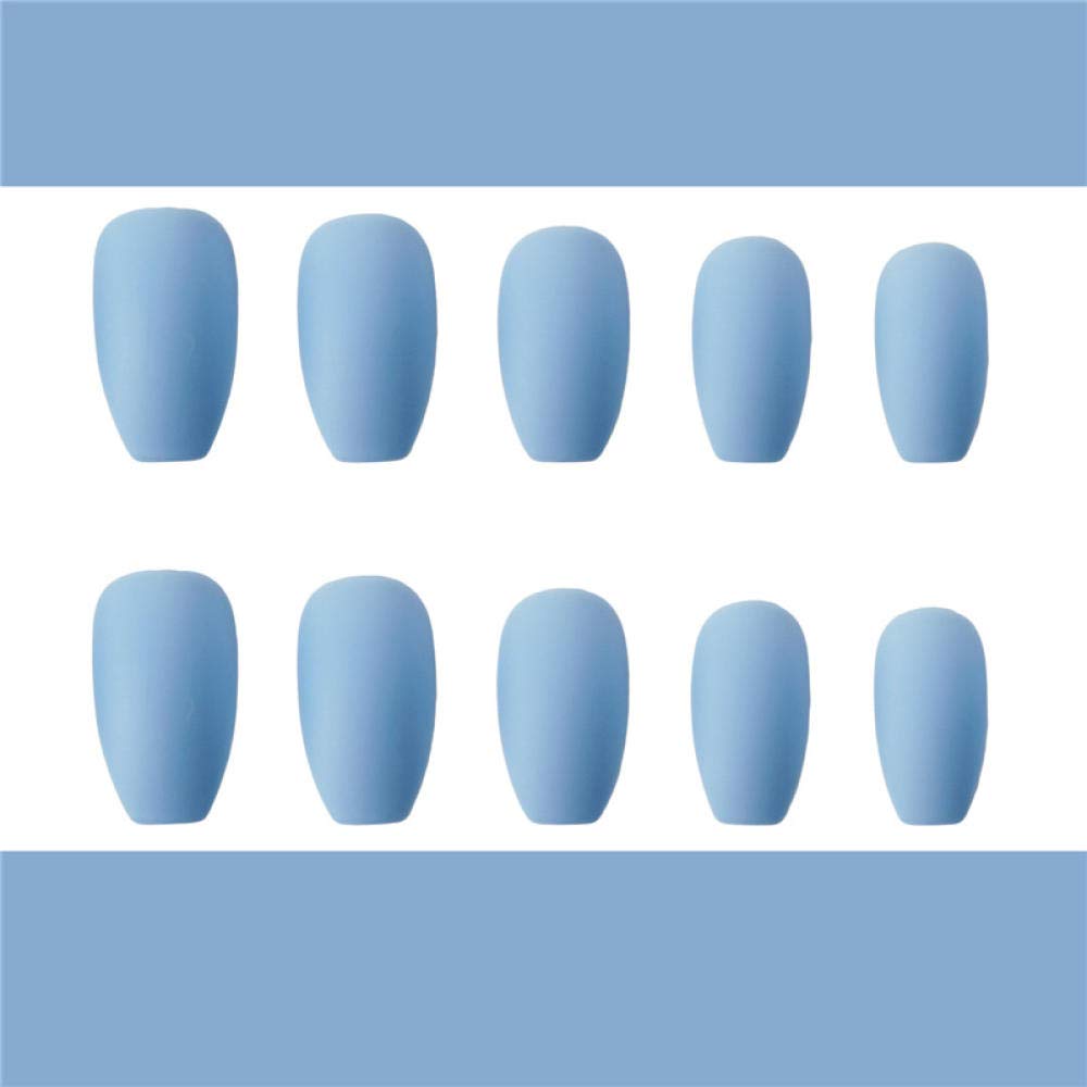 ACiyD Cubierta Completa Puntas de uñas Estilo Medio Largo Mate Azul Puro Uñas postizas Color sólido Uñas postizas