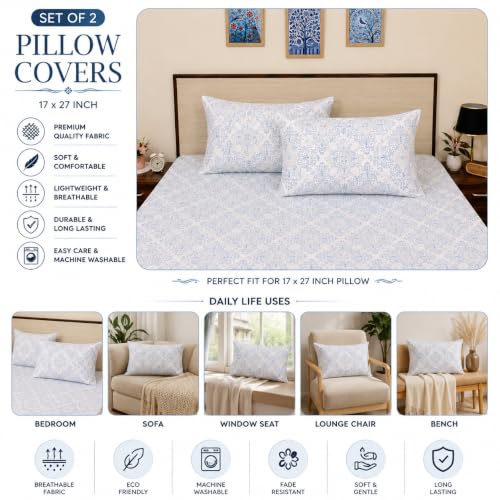 Image of Microfiber Pillow Cover 17x27 Inch (Pack of 2) | Soft & Durable | Ideal for Bed & Sofa Paisley Charm
