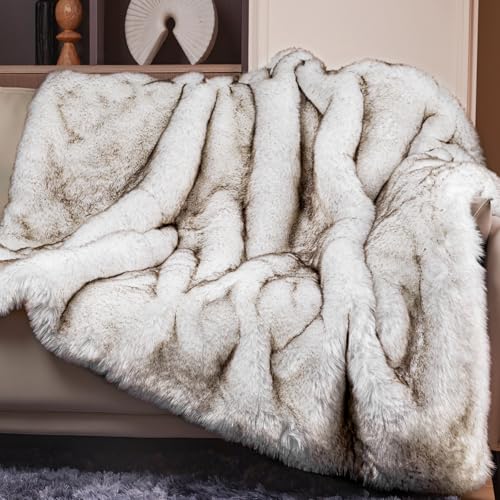 Touchat Luxury 1000GSM Faux Fur Throw Blanket, Super Heavy Thick Warm Cozy Blankets for Couch Bed Sofa, Plush Fuzzy Elegant Soft Reversible Mink Blanket for Living Room Bedroom, Queen Size,White