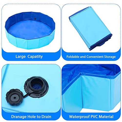 UUEMB Faltbarer Hundepool für Kleine und Große Hunde, 120 x 30cm Hundebadewanne Katzen Swimmingpool Planschbecken für Kinder, Haustier Schwimmbecken rutschfest Sicher Tragbar Kinderpool Blau