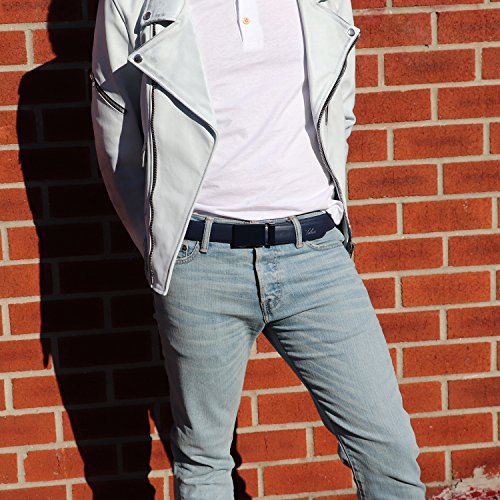 Image of Falari Men Unisex Genuine Leather Ratchet Dress and Casual Belt, Automatic Sliding Buckle, Trim to Fit