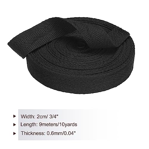 PATIKIL Cotton Twill Tape 20mm(3/4") 9m(10 Yards) Cotton Ribbon Bias Binding Tape Herringbone Webbing Trim for Sewing Gift Wrapping Craft DIY Black - Image 2