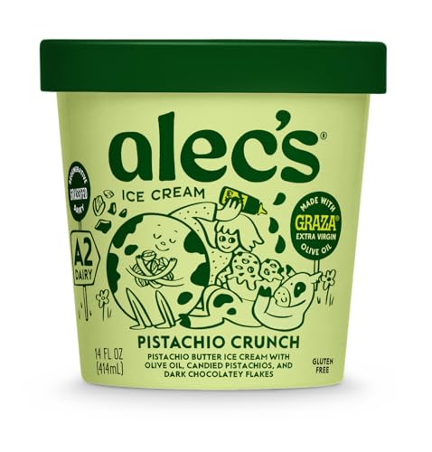 Alec's Pistachio Crunch Organic Ice Cream - Grassfed, Regenerative A2 Dairy, 14 oz
