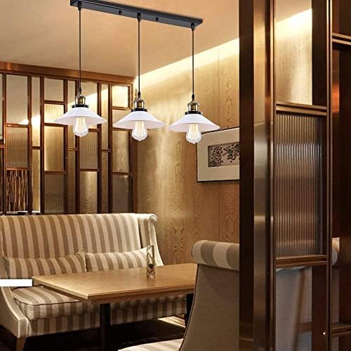 LEDSone 3 Head Modern Vintage Industrial Hanging Light Loft Style Metal White Ceiling Pendant Lampshade Fixture Home UK E27 Lighting Kit for Kitchen Island E27 UK Lighting (White (Rectangle))