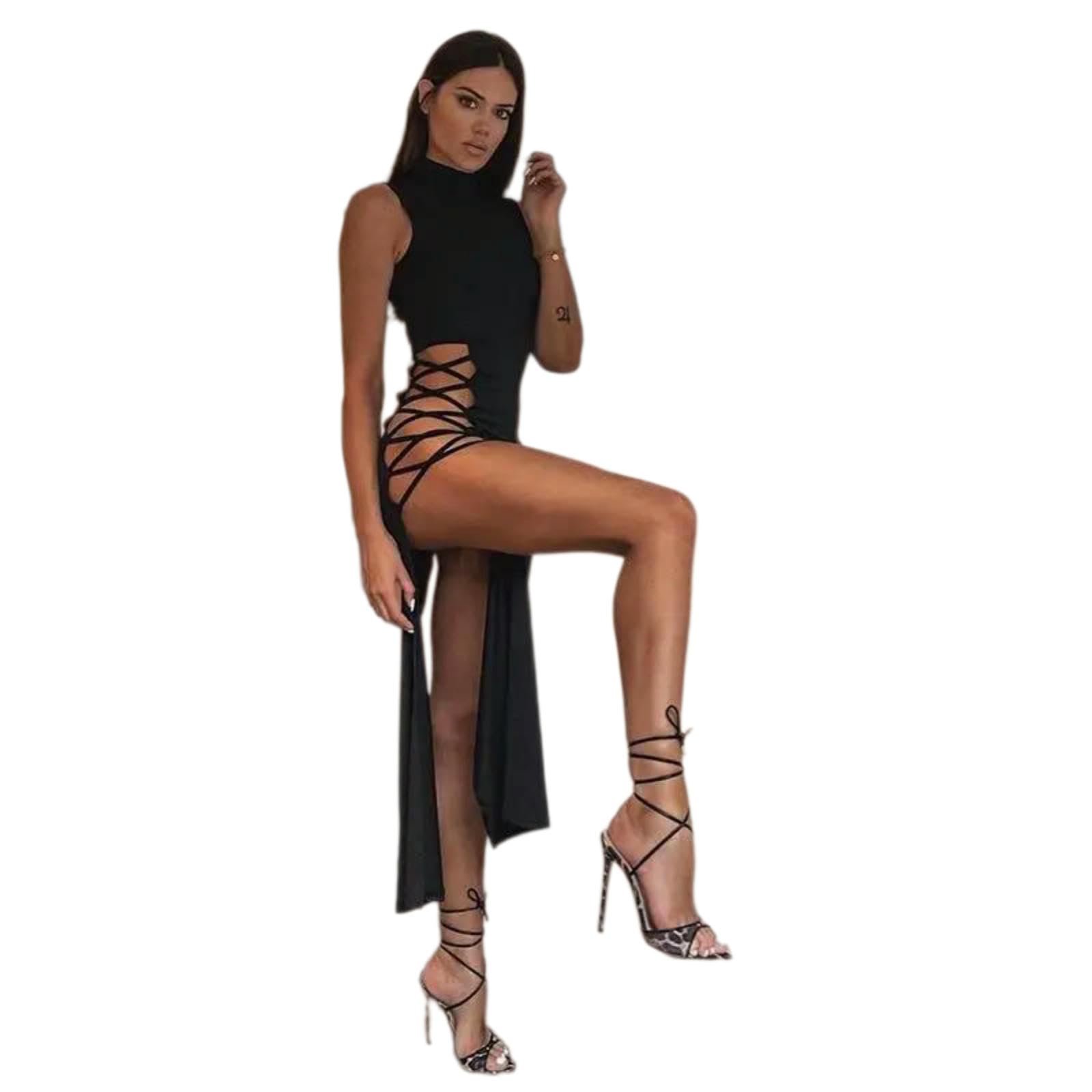 Vestito Elegante Abito da Donna Bodycon Midi, Estivo A Collo Rotondo Slim Fit per Festa, Sera E Tutti I Giorni, Disponibile in Bianco Nero-White-l