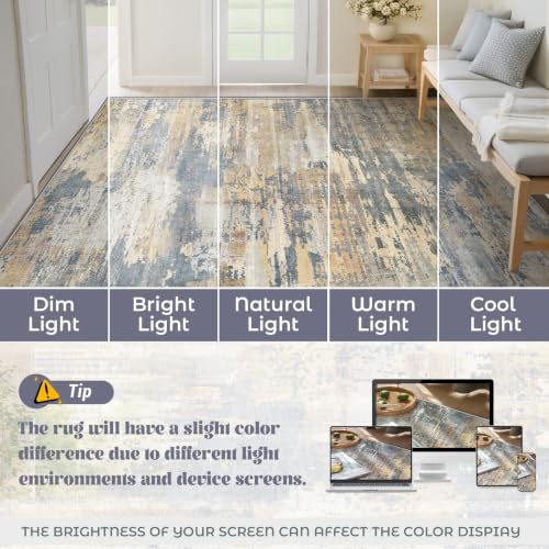 XLUEZ 5x7 Area Rugs for Living Room, Washable Modern Abstract Large Area Rug Neutral Soft Non Slip Kids Rug Stain Resistant Indoor Carpet for Bedroom Nursery Dining Room Playroom(BlueBeige, 5'x7') - image 9