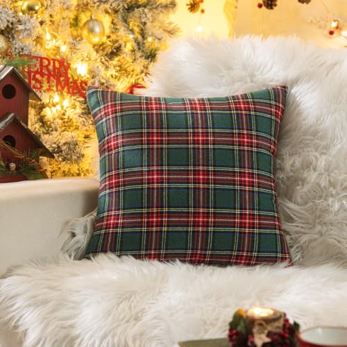 Image of AQOTHES Christmas Plaid Decorative Throw Pillow Covers Red Green 18x18