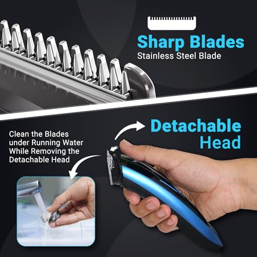 Image of VGR V-183 Professional Trimmer for Men | 120 Min Runtime, Corded & Cordless Use, 5 Length Settings, LED Display with USB Charging (Blue)