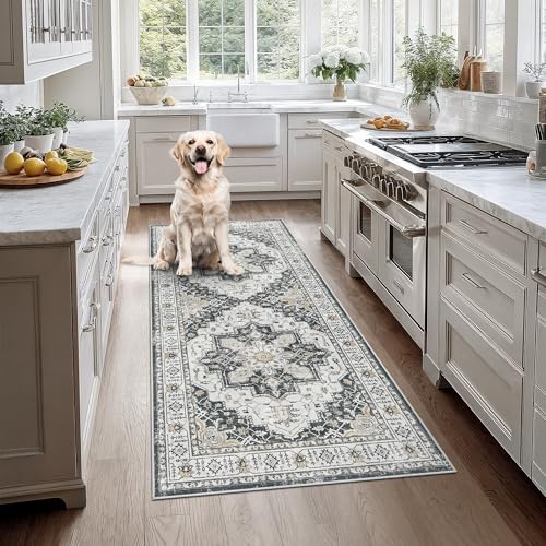 Madane Hallway Runner Rug 3x6 - Washable Kitchen Rugs Entryway Rug Runner Vintage Soft Floor Mat Non Slip Indoor Farmhouse Carpet for Bathroom Living Room Bedroom (3 X 6, Black)