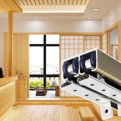 Kit de herrajes para puerta de granero de derivación, sistema de riel suave y silencioso para separadores de habitaciones, accesorios de puerta corredera de fácil instalación