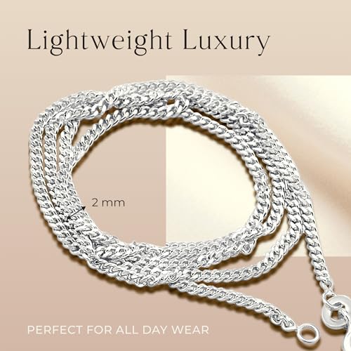 Aeon 925 Sterling Silver Necklace - 2mm Diamond Cut Curb Chain | 16, 18, 20, 22, 24" Chain | For Layered Looks, Gifts or Pendant Replacement4