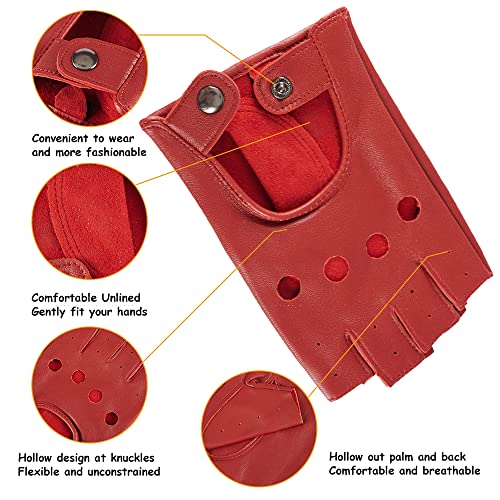 Image of Womens Fingerless Leather Driving Gloves Soft Sheepskin Half Finger Cycling Motorcycle Gloves Unlined