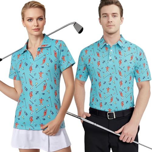 Hand-Drawn Print Couples Golf Polo