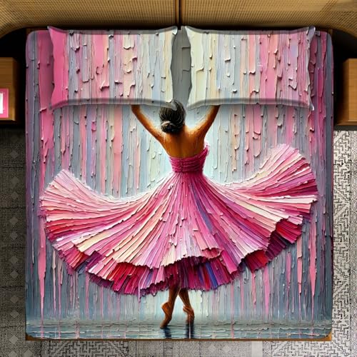 Image of Dream Living Real Look 7D Design Queen Size Bedsheet (228x254 Inch) with 2 Pillow Covers (19x29 Inch) Women Dance