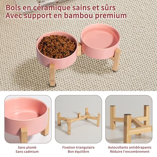 Gamelle surélevée céramique double et support bambou haut de gamme