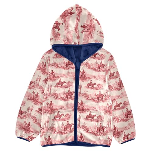 Cowboy Toddler Fleece Jacket Baby Boys Hooded Zipper Long Sleeve Thick Warm Outerwear 3-10 Years