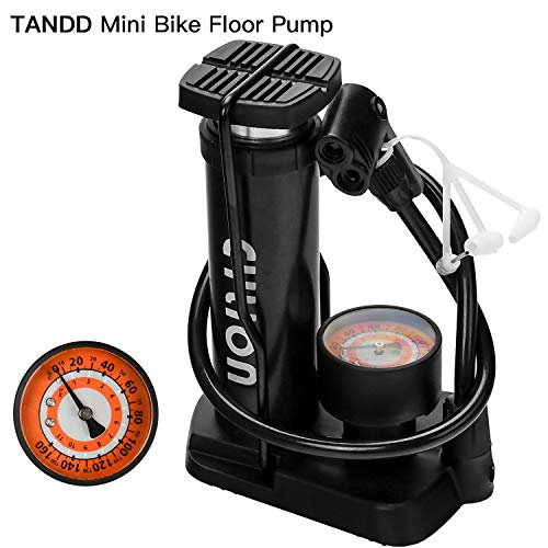 TANDD Bike Pump, Mini Bike Floor Pump, Bike Frame-Mounted Pump, Portable Foot Activated Bicycle Tyre Pump with Pressure Gauge for Bikes/Motorcycle and Other Inflatables