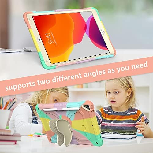 Tading iPad 9th Generation Case, iPad 8th / 7th Generation Case, iPad 10.2 Case 2021/2020/2019 for Kids Girls, Cute Butterfly Stand Shockproof Cover for iPad 10.2 inch 9 8 7 Gen - Rainbow