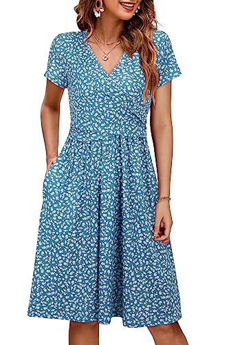 OUGES Women's 2025 Fashion V Neck Midi Dress with Pockets Maternity Clothes Nursing Dresses