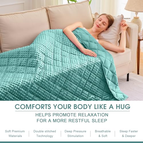 Teal Weighted Blanket for Adults 12lbs, 48"x72", Twin Full Size Cooling Minky Heavy Throw Blanket for 110-130lbs, Soft Winter Thick Big Blankets Weighted Comforter Gift for Sleeping