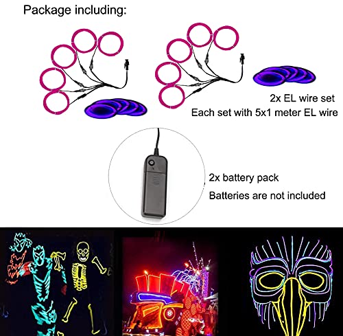 Image of MaxLax EL Wire, Portable Neon Lights EL Wire 5 in 1 Meter, Electroluminescent Wire for Halloween Decoration, Christmas Party, Blacklight Run,DIY Decoration (Purple, 2Pack 5 in1M)