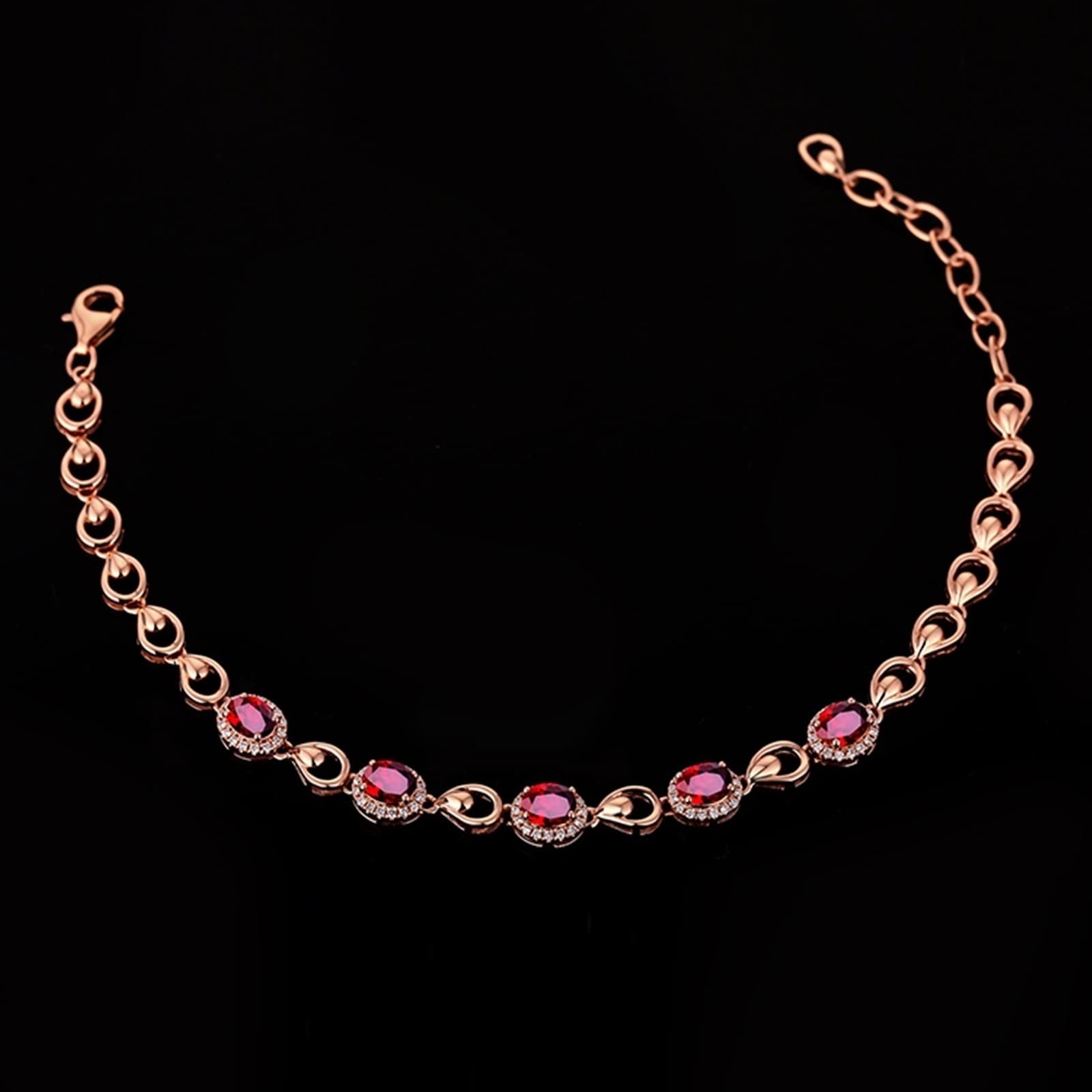 Bracciali Oro Rosa 18k/14k/9k, Bracciale Donna con Rubino 2.1ct 16-20 cm con Diamante, Braccialetti da Sposa Matrimonio