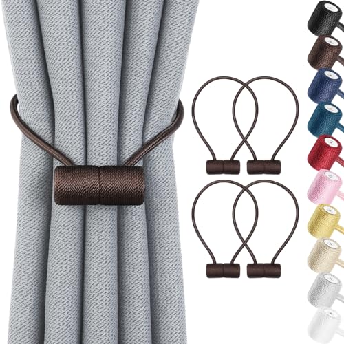 Remunkia Magnetic Curtain Tiebacks 4 Pack, Curtain Tie Backs Holder, Outdoor Curtains Tiebacks Window Treatment Holdbacks with Strong Magnet Modern Rope Tiebacks Decorative All Drape Curtains - DCoffe by Remunkia - Used condition - US$12.56