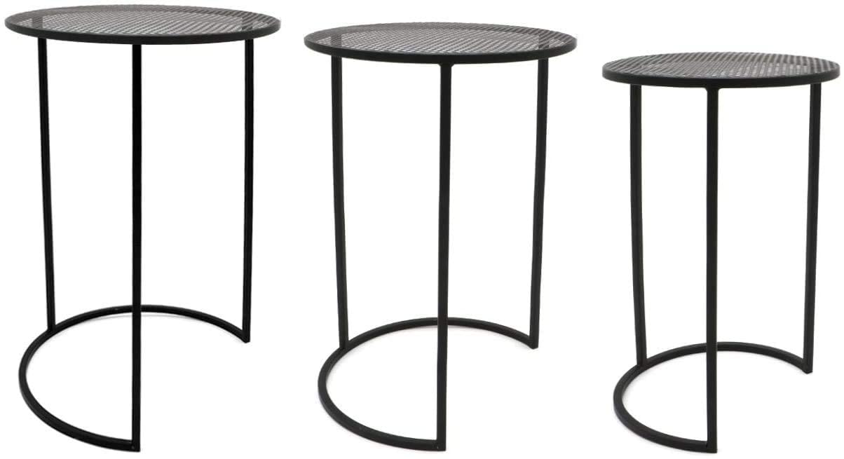 INDIAN DECOR 45948 Nest of 3 Tables, Round Coffee Tables for Small Spaces, Modern Side Tables for Living Room, Entryway, Black Metal End Bedside Tables 1