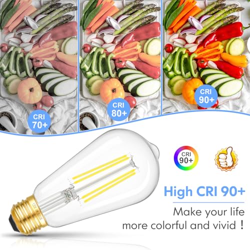 Image of Dimmable ST58 Antique Clear Vintage Edison LED Light Bulbs, 5000K Daylight, E26 Medium Base, 4W (40W Equivalent), CRI90+ High Brightness for Home - Pack of 4