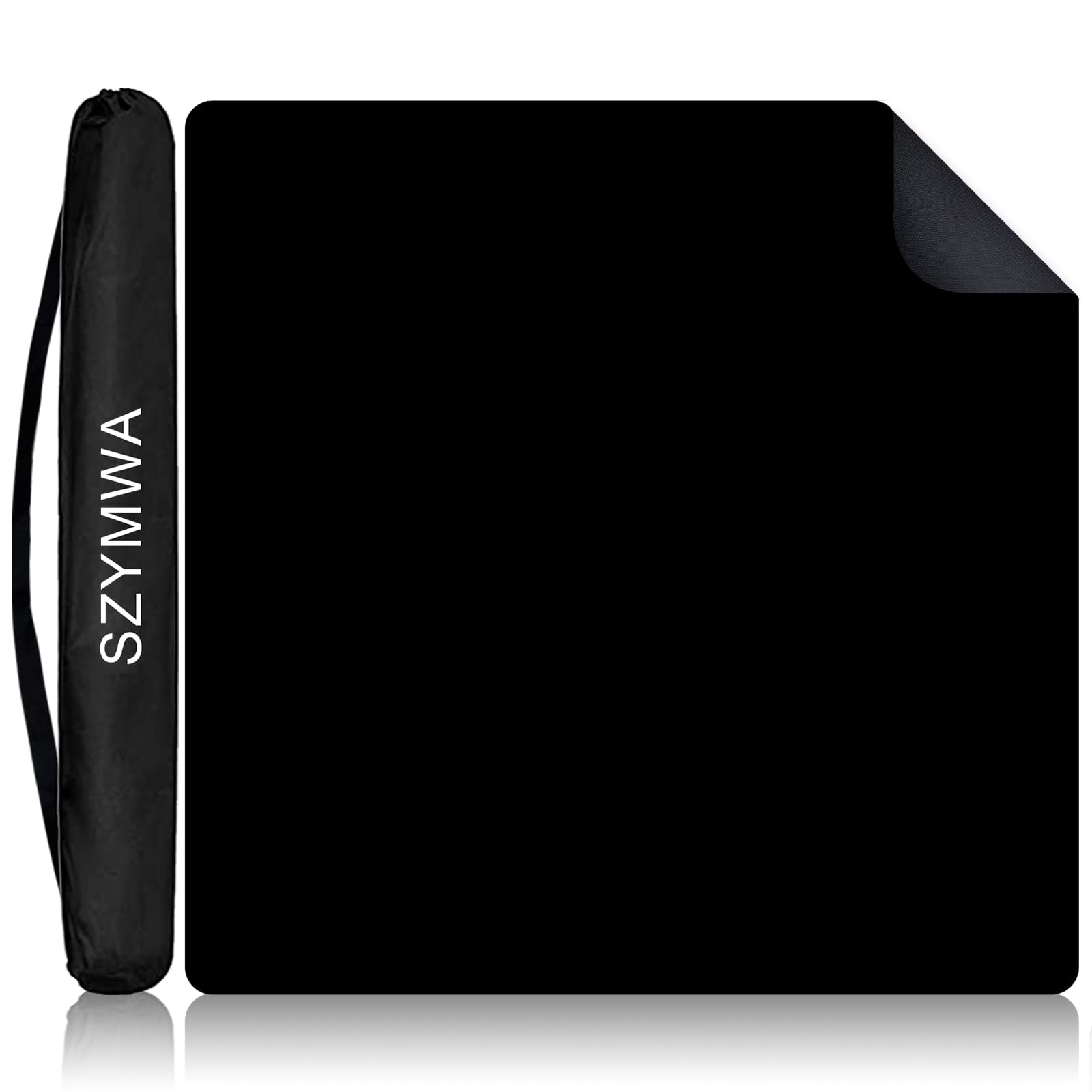 34.5"x34.5" Large Rubber Mahjong Mat Anti Slip and Noise Reduction Play Mat for Mahjong, Board Games, Dominoes, Tile Games Tabletop Cover Poker Mat with Carrying Bag(Black)