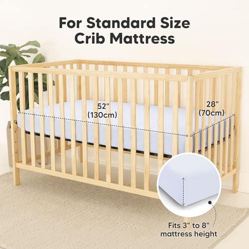 Image of 2-Pack Waterproof Baby Crib Sheets for Boys, Girls - 52x28 Viscose Derived from Bamboo Toddler Bed Sheet Neutral, Fitted Crib Mattress Protector Cover for Baby Bedding, Soft & Gentle (Blue Flax) | Viscose Derived from Bamboo Toddler Bed Sheet Neutral, Fitted Crib Mattress Protector Cover for Baby Bedding, Soft & Gentle