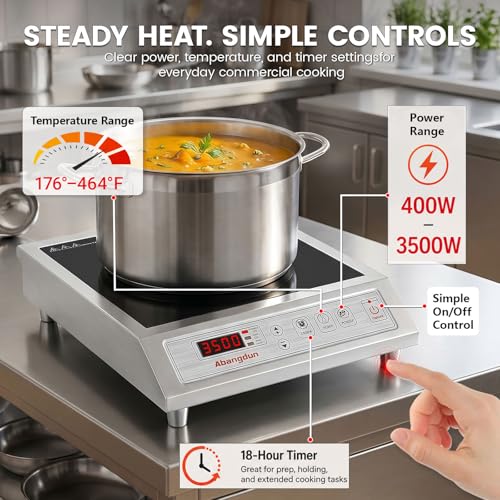 Abangdun Commercial 3500W Induction Countertop Burner, 220V, Silvery Stainless Steel, Induction Heating Method, Modern Design by Abangdun - Image 3