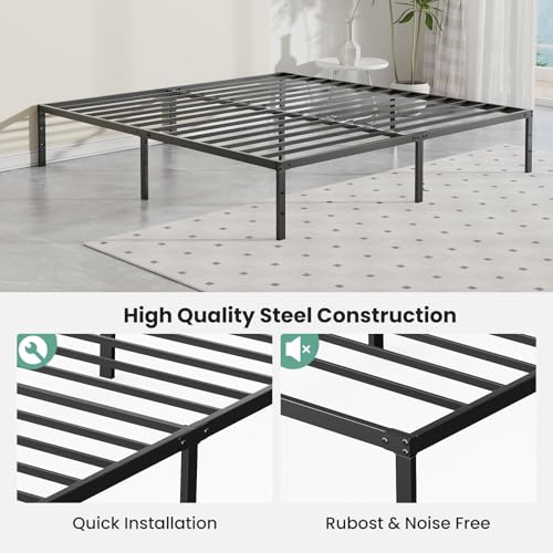 Image of Sweetcrispy King Size 12 Inch Platform Bed Frame, Heavy Duty Metal Foundation Frame, Noise-Free Sturdy Steel Slats, Underbed Storage, No Box Spring Needed, Quick Setup