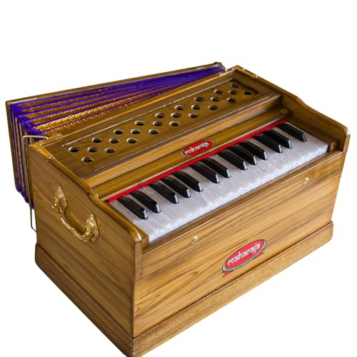 Harmonium, Premium Portable Travel Concert Harmonium, Maharaja Musicals, Small, 2 .5 Octaves Saptak, Multi-Fold Bellow, 18x12x10 Inch, Golden Handle & Aces, Bag, Kirtan Yoga Companion, Handmade - PH3