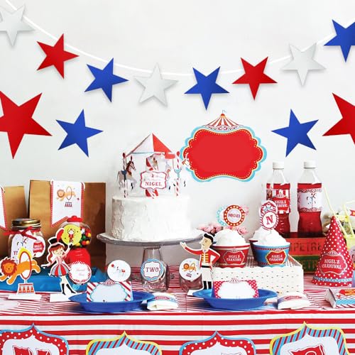 Image of 24PCS Star Cutouts, Red White Silver Double Printed Paper Stars Cutouts, Cardboard Star Cutouts, 6 Inch Glitter Stars Decorations for 4th of July Independence Day Christmas Movie Night Classroom Wall